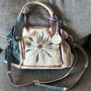 Gianni Conti Leather Floral Satchel Bag – Multicolor‎